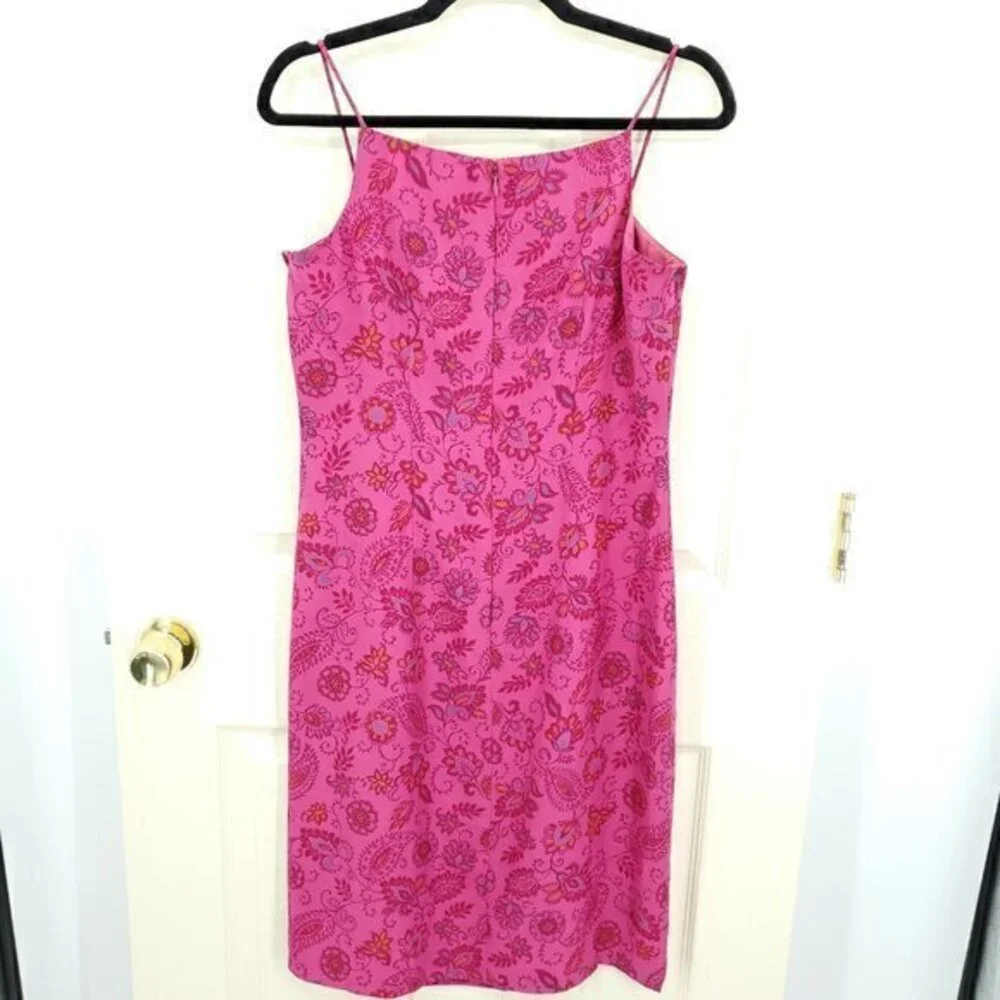 VTG 90s/early 2000s INC Silk Straight Neck Mini Sheath Dress 6 Pink Paisley
